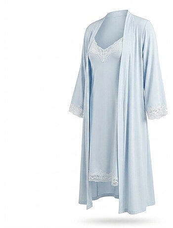Picardias y kimono mujer 2 piezas viscosa encaje floral cinturón ozabi
