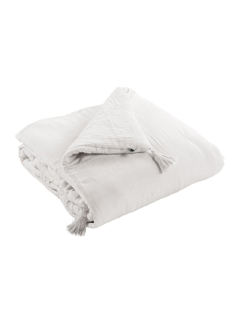 Pie de cama - doble gasa de algodón -  acabado pompón - gaïa Blanco - Kiabi