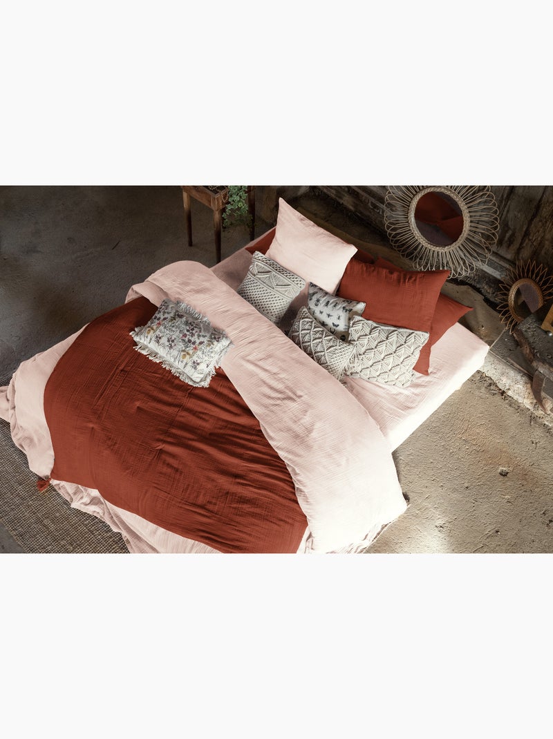 Pie de cama - doble gasa de algodón -  acabado pompón - gaïa Terracota - Kiabi