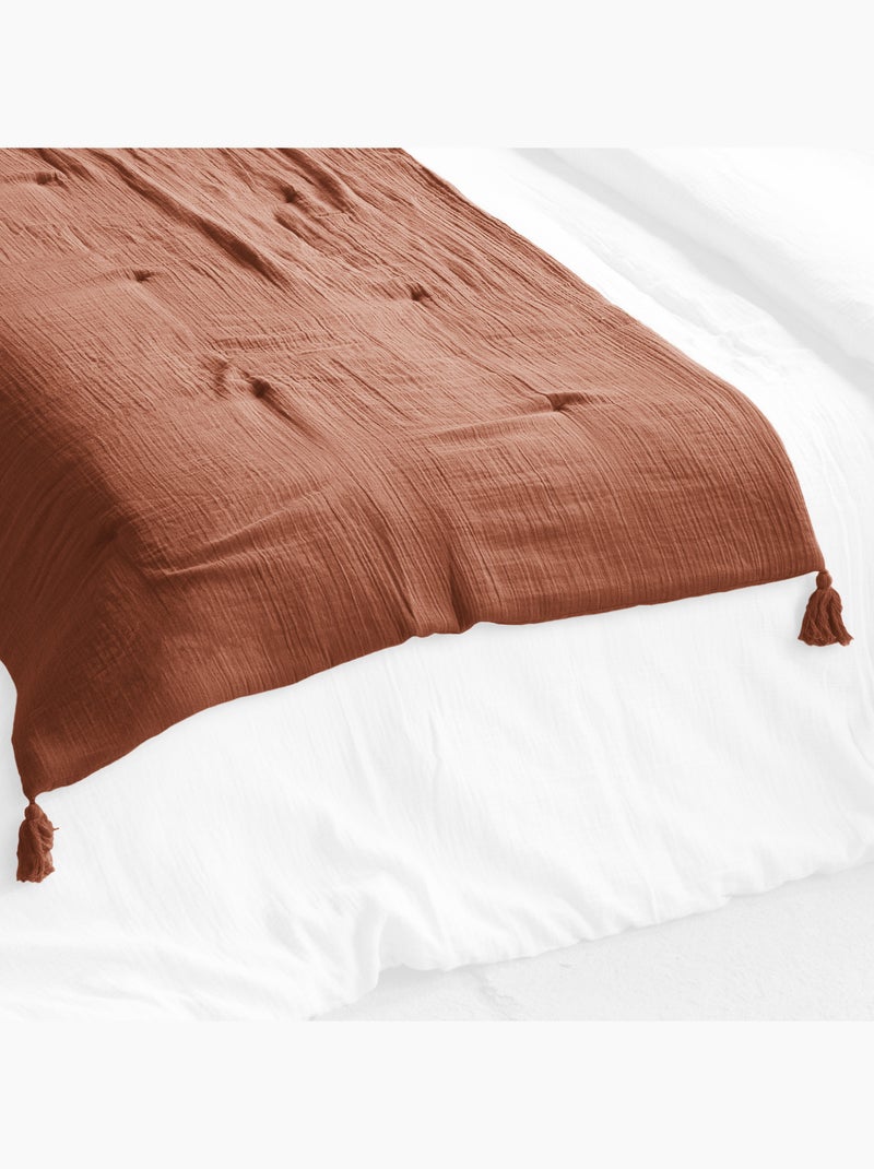 Pie de cama - doble gasa de algodón -  acabado pompón - gaïa Terracota - Kiabi