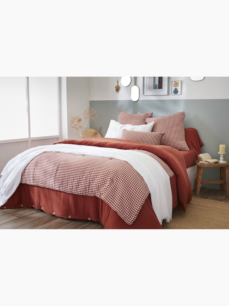 Pie de cama - gasa de algodón tejida - cuadros vichy - vickie Terracota - Kiabi