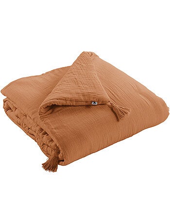 Pie de cama – doble gasa de algodón lisa - acabado pompón - gaïa