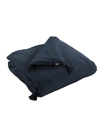 Pie de cama – doble gasa de algodón lisa - acabado pompón - gaïa