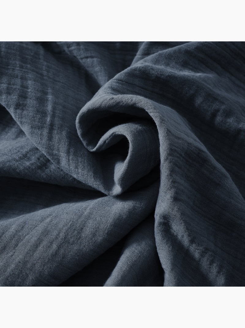 Pie de cama – doble gasa de algodón lisa - acabado pompón - gaïa Azul oscuro - Kiabi