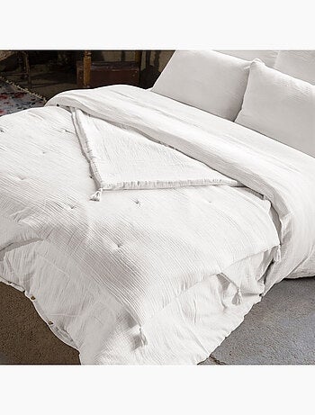 Pie de cama – doble gasa de algodón lisa - acabado pompón - gaïa