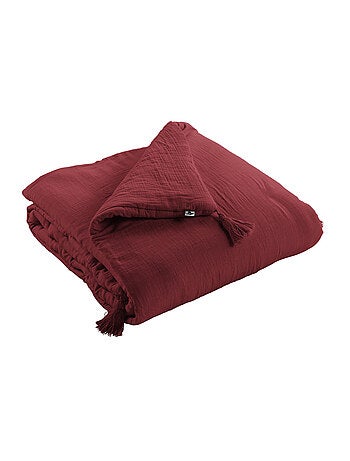 Pie de cama – doble gasa de algodón lisa - acabado pompón - gaïa