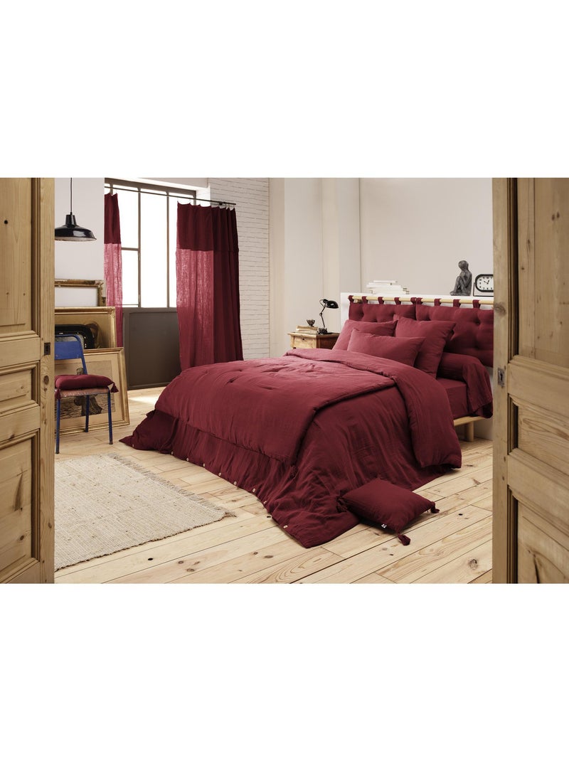 Pie de cama – doble gasa de algodón lisa - acabado pompón - gaïa Burdeos - Kiabi