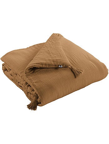 Pie de cama – doble gasa de algodón lisa - acabado pompón - gaïa