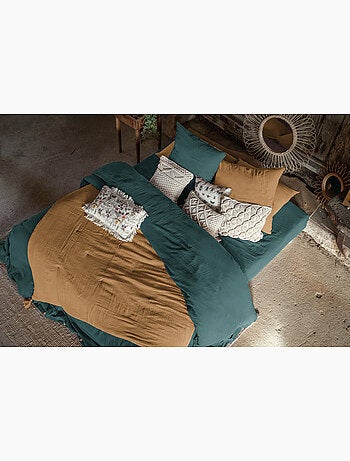 Pie de cama – doble gasa de algodón lisa - acabado pompón - gaïa