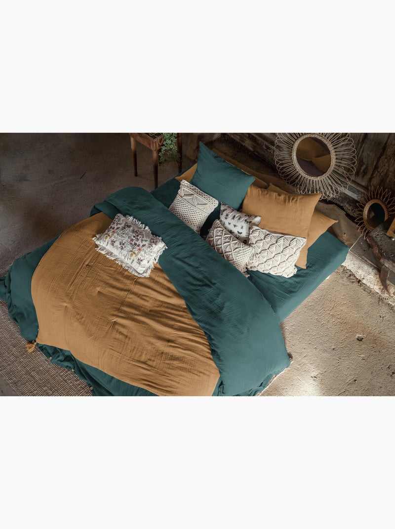 Pie de cama – doble gasa de algodón lisa - acabado pompón - gaïa Camel - Kiabi