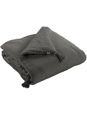 Pie de cama – doble gasa de algodón lisa - acabado pompón - gaïa