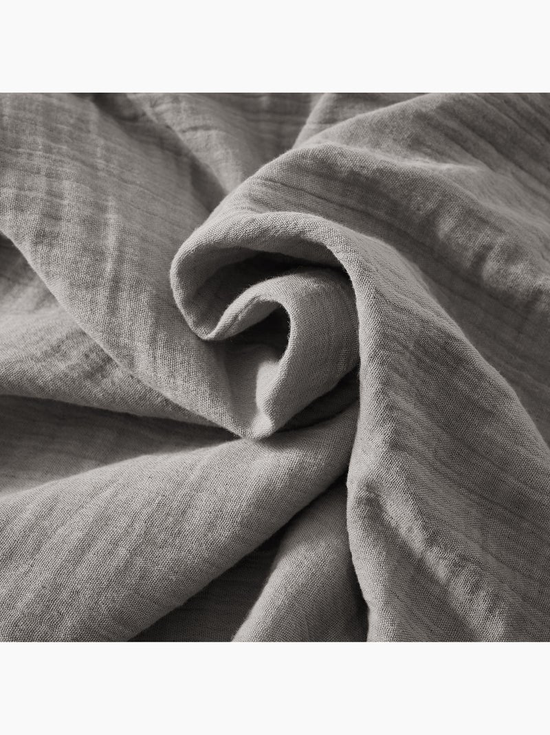 Pie de cama – doble gasa de algodón lisa - acabado pompón - gaïa Gris granito - Kiabi
