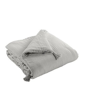 Pie de cama – doble gasa de algodón lisa - acabado pompón - gaïa