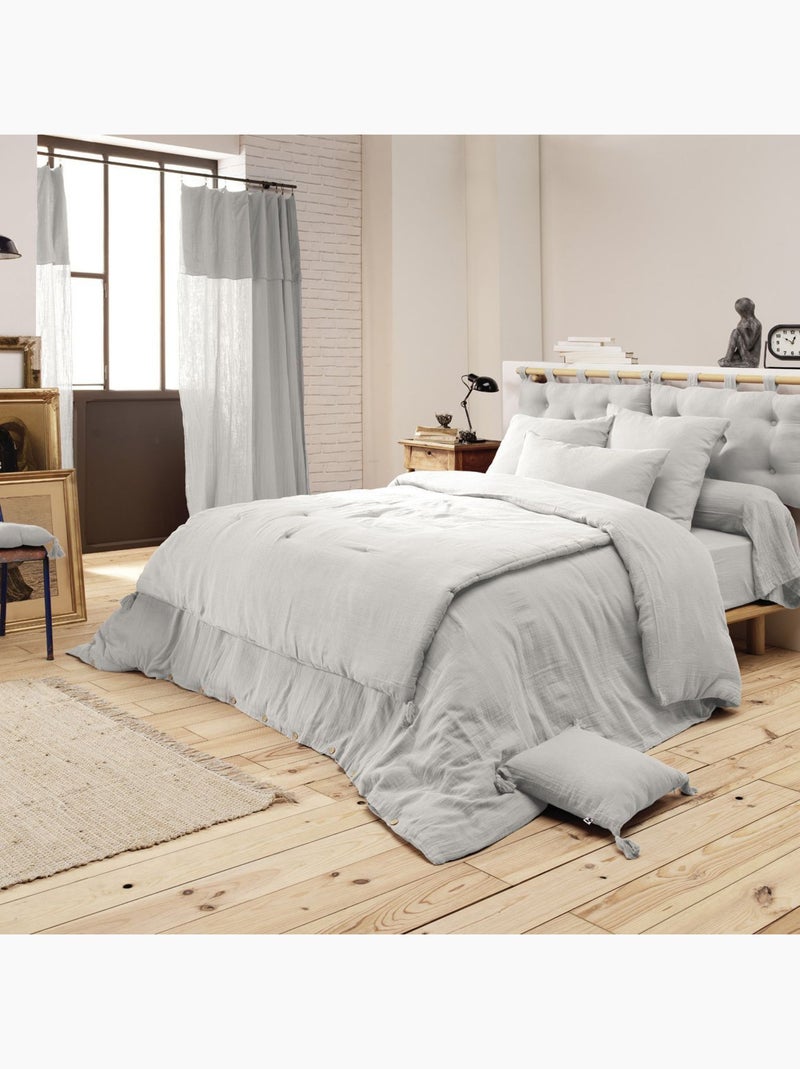 Pie de cama – doble gasa de algodón lisa - acabado pompón - gaïa Gris - Kiabi