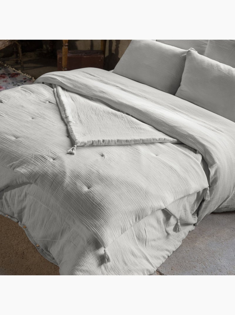Pie de cama – doble gasa de algodón lisa - acabado pompón - gaïa Gris - Kiabi