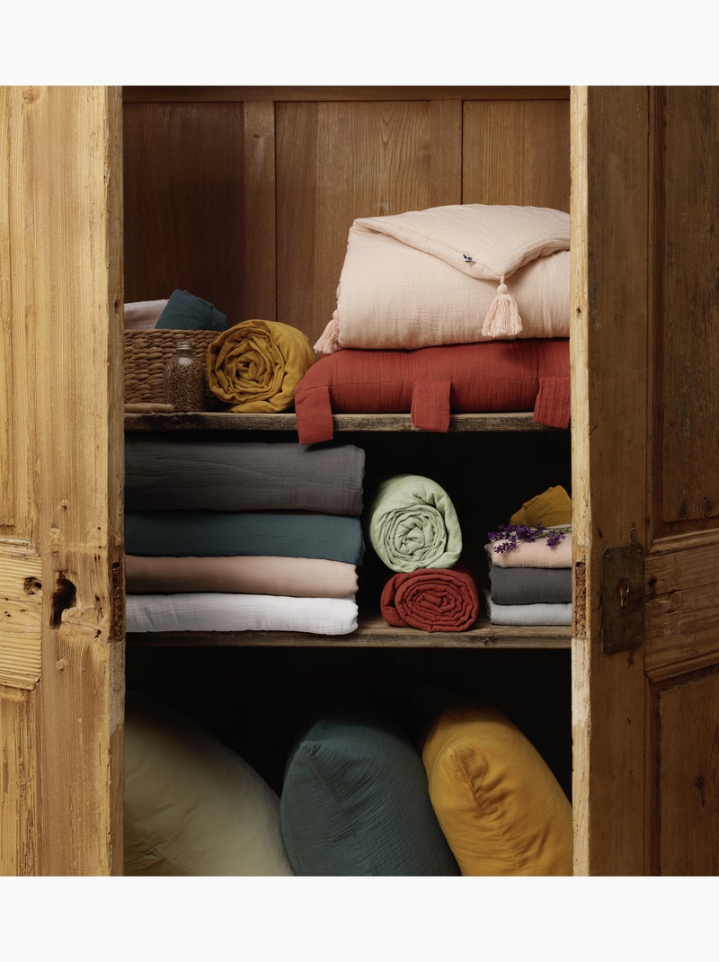 Pie de cama – doble gasa de algodón lisa - acabado pompón - gaïa Gris - Kiabi