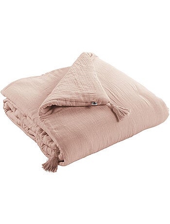 Pie de cama – doble gasa de algodón lisa - acabado pompón - gaïa