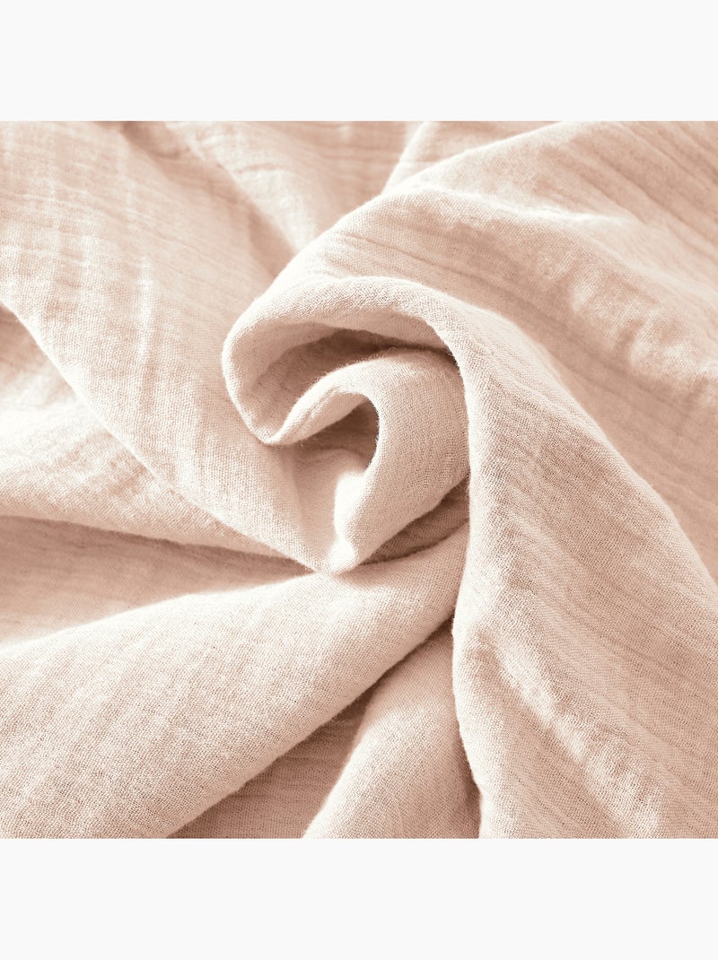 Pie de cama – doble gasa de algodón lisa - acabado pompón - gaïa Rosa Malvavisco - Kiabi