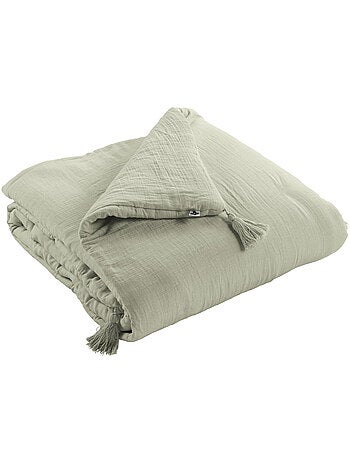 Pie de cama – doble gasa de algodón lisa - acabado pompón - gaïa