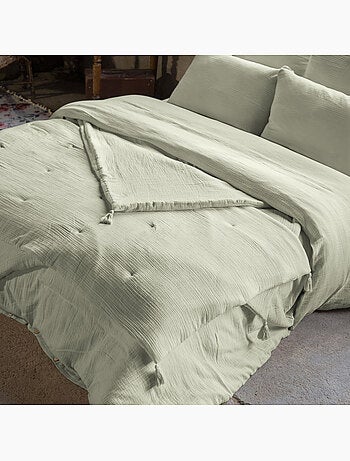 Pie de cama – doble gasa de algodón lisa - acabado pompón - gaïa