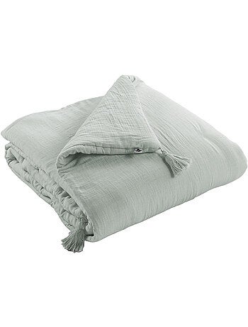 Pie de cama – doble gasa de algodón lisa - acabado pompón - gaïa