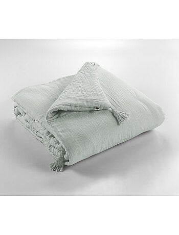 Pie de cama – doble gasa de algodón lisa - acabado pompón - gaïa