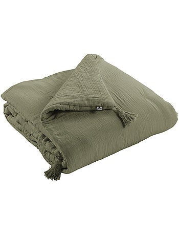 Pie de cama – doble gasa de algodón lisa - acabado pompón - gaïa
