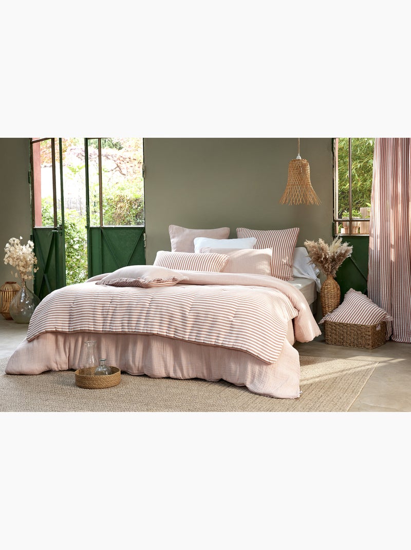 Pie de cama reversible gasa de algodón tejida teñida livia Albaricoque - Kiabi