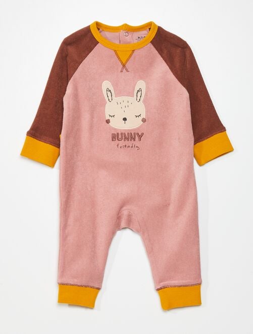Pijama 1 pieza de rizo con 'conejo' bordado - Kiabi
