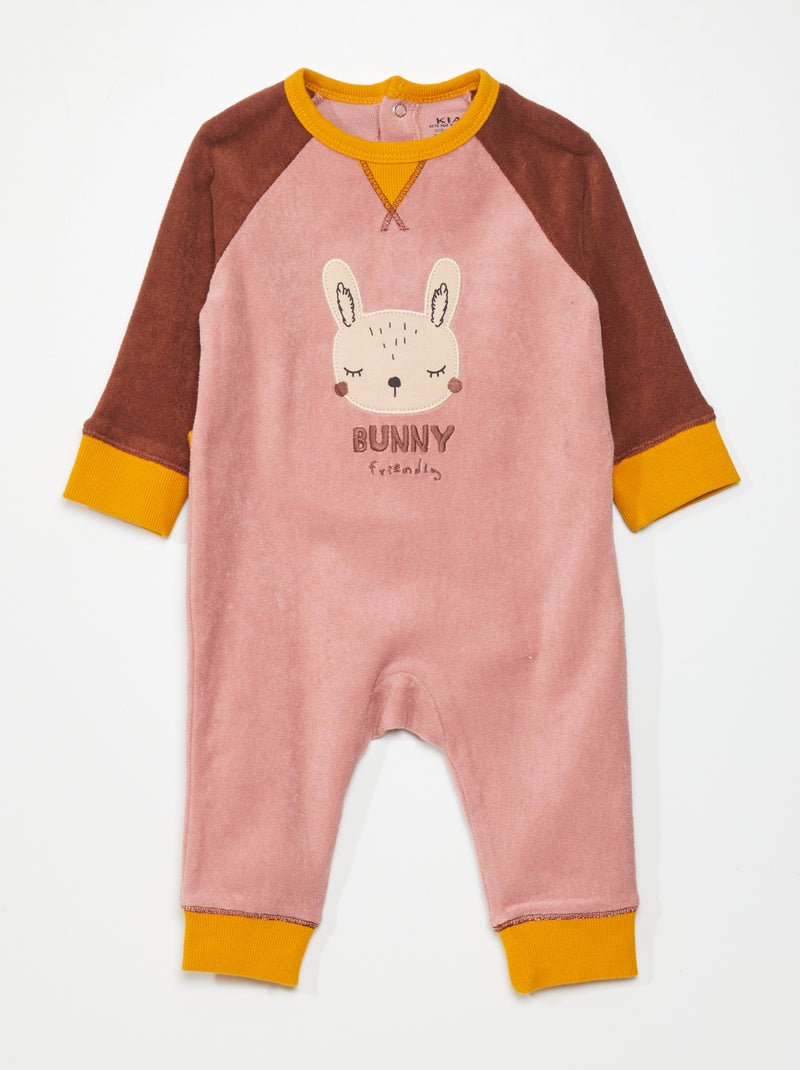 Pijama 1 pieza de rizo con 'conejo' bordado ROSA - Kiabi