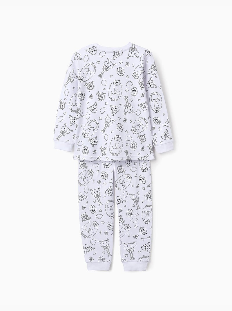 Pijama 100% algodón con motivo emociones para colorear Blanco - Kiabi