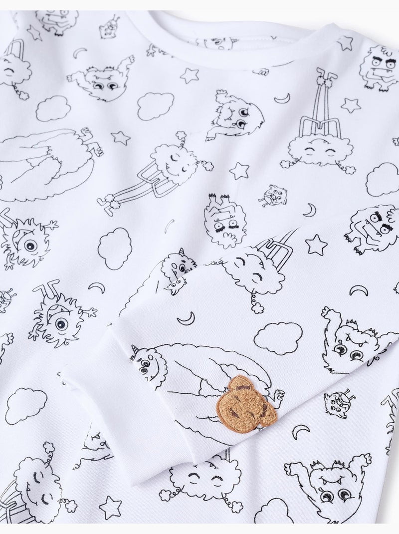 Pijama 100% algodón con motivo emociones para colorear Blanco - Kiabi