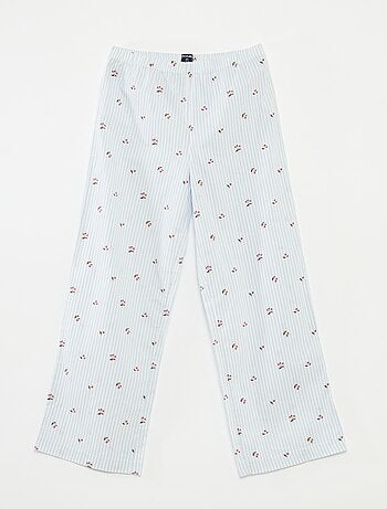 Pijama 2 piezas de algodón con camiseta de canalé + pantalón de popelina - 2 piezas