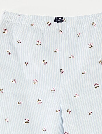 Pijama 2 piezas de algodón con camiseta de canalé + pantalón de popelina - 2 piezas