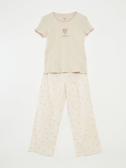 Pijama 2 piezas de algodón con camiseta de canalé + pantalón de popelina - 2 piezas - Kiabi