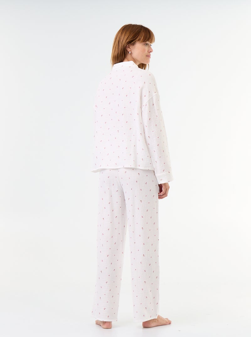 Pijama 2 piezas floral - de gasa de algodón Blanco - Kiabi