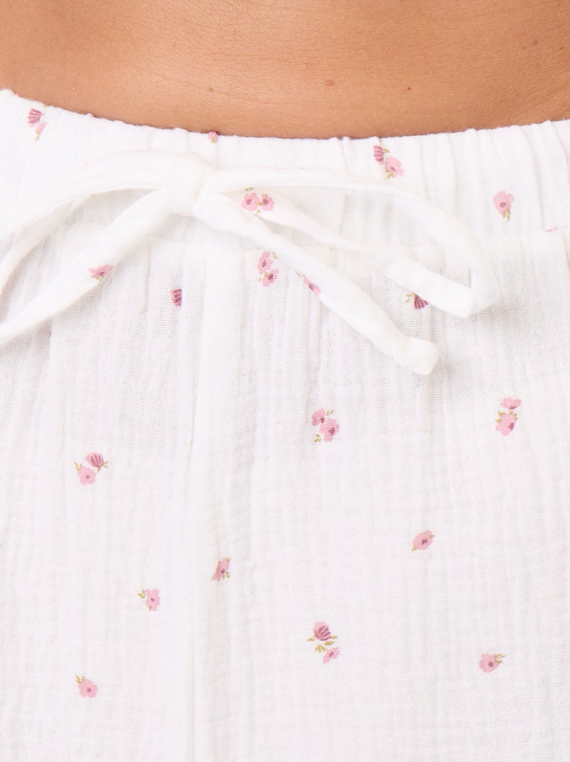 Pijama 2 piezas floral - de gasa de algodón Blanco - Kiabi