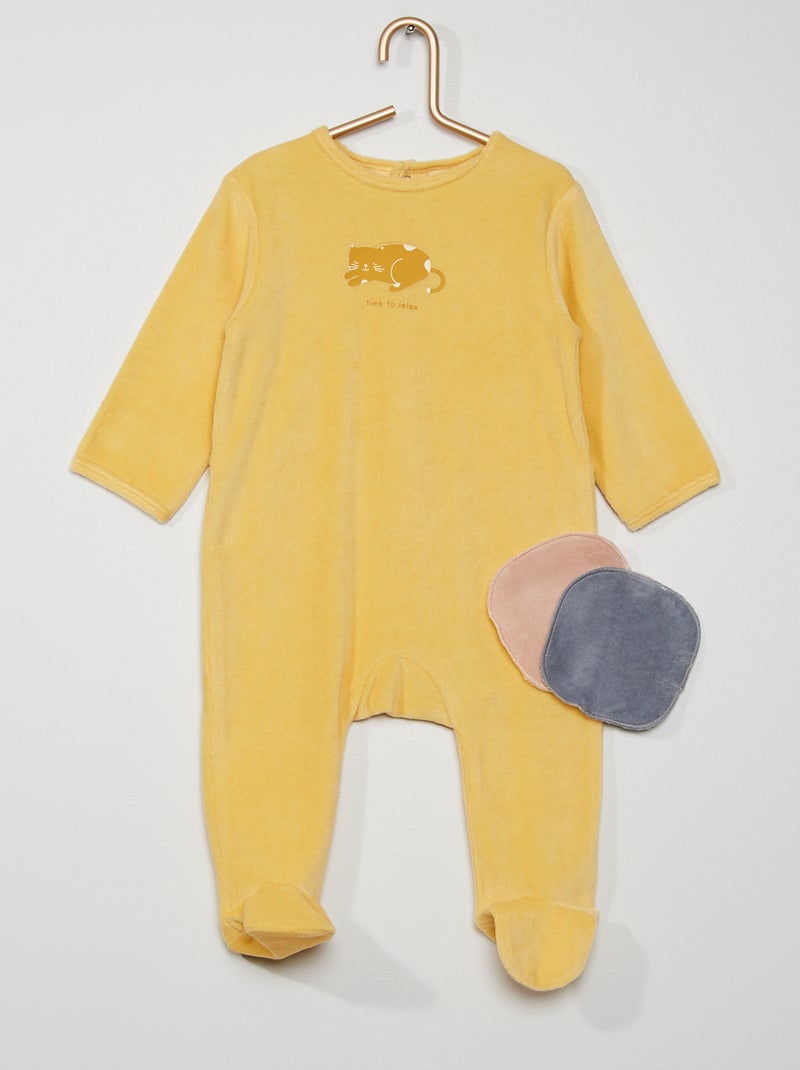 Pijama + 2 toallitas reutilizables de terciopelo AMARILLO - Kiabi