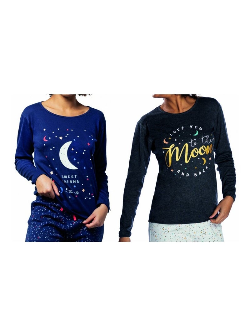 Pijama algodón mujer MELISSA BROWN - Pack de 2 Azul Gris Azul - Kiabi