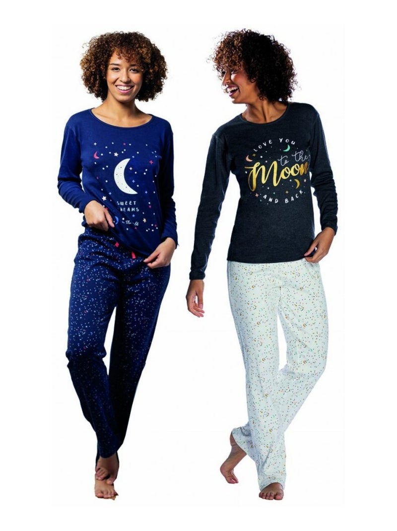 Pijama algodón mujer MELISSA BROWN - Pack de 2 Azul Gris Azul - Kiabi