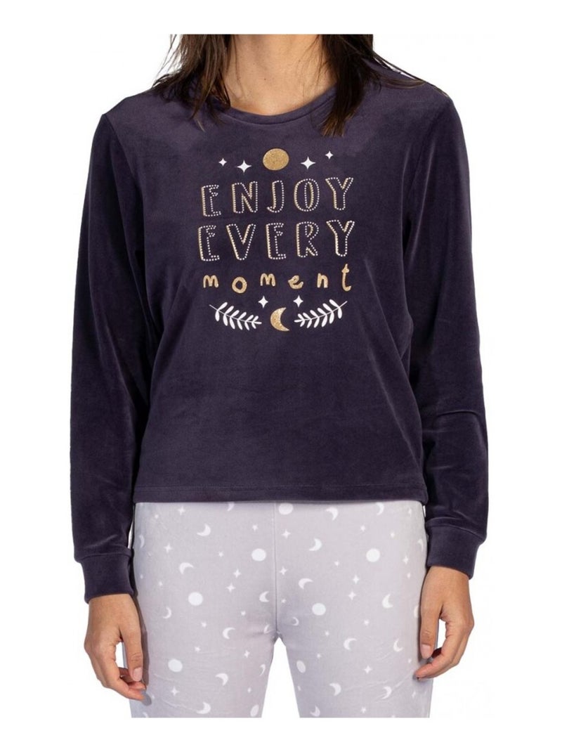 Pijama algodón mujer MELISSA BROWN Azul gris - Kiabi
