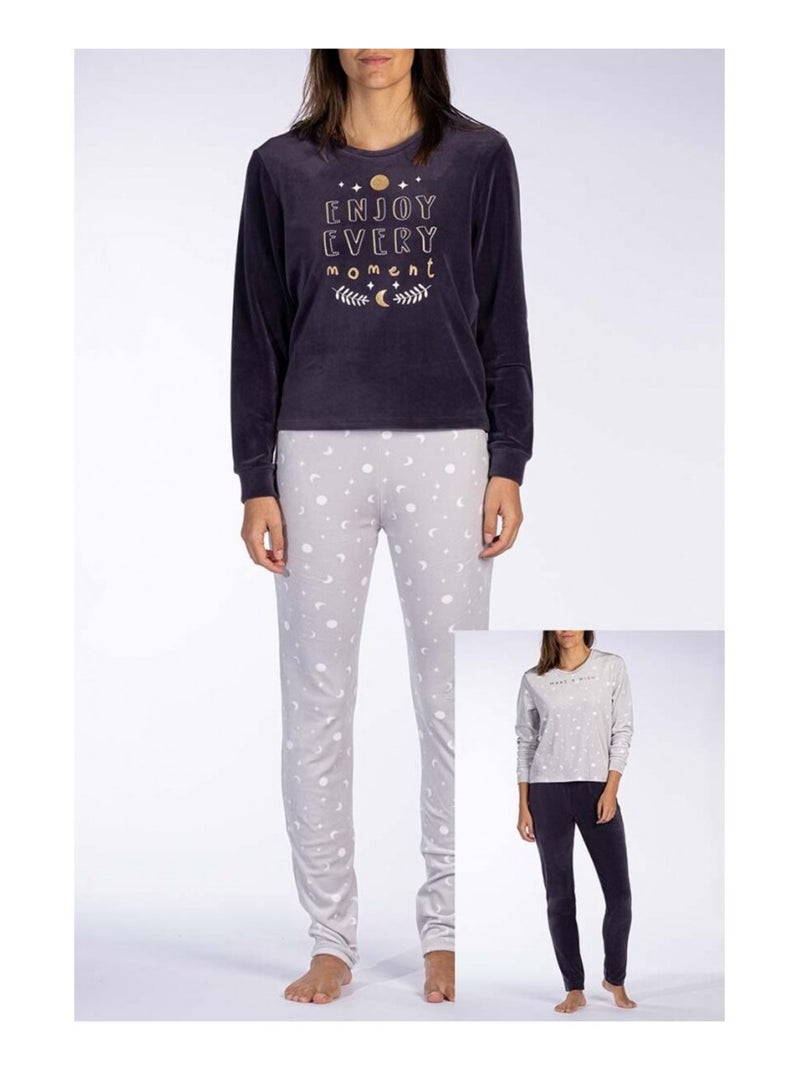Pijama algodón mujer MELISSA BROWN Azul gris - Kiabi