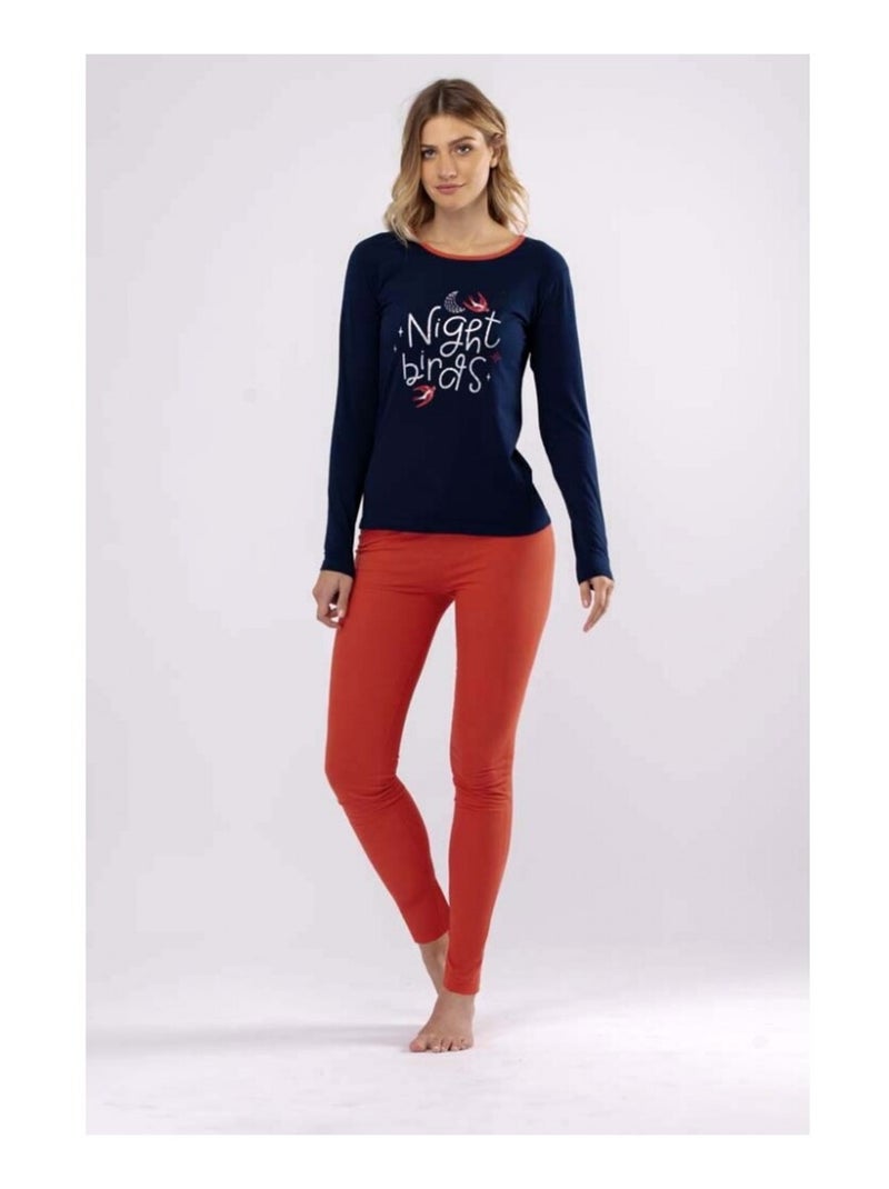 Pijama algodón mujer MELISSA BROWN Azul Rojo - Kiabi