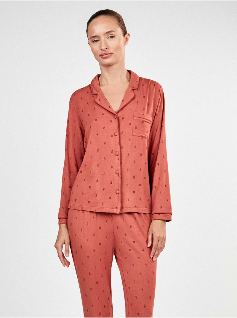 Pijama camisero con estampado geométrico Terracota - Kiabi
