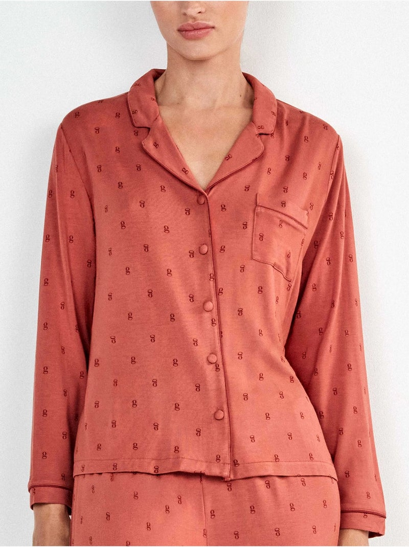 Pijama camisero con estampado geométrico Terracota - Kiabi