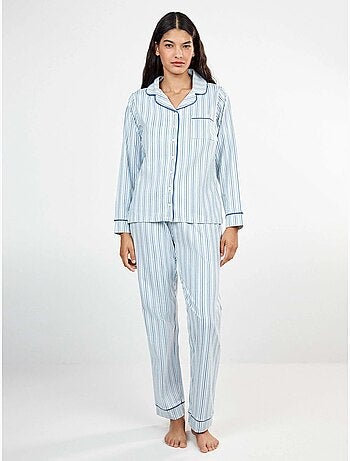 Pijama camisero de rayas con vivos a contraste