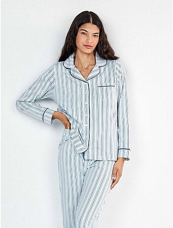 Pijama camisero de rayas con vivos a contraste