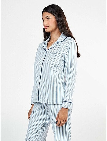 Pijama camisero de rayas con vivos a contraste