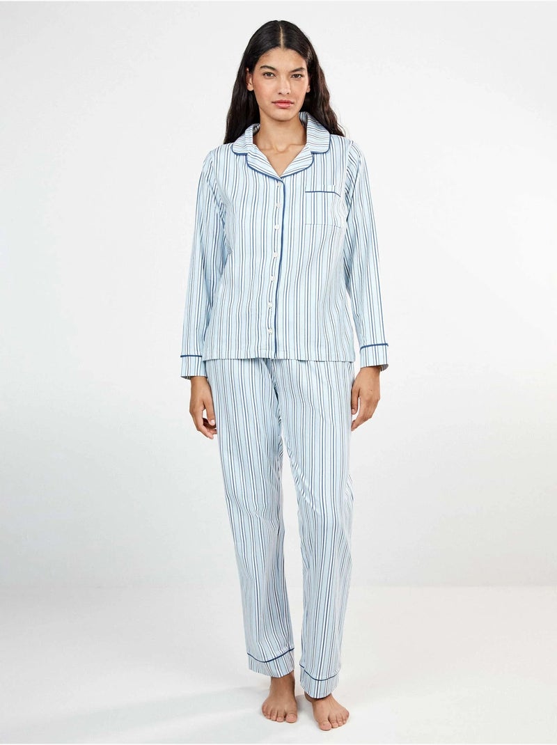 Pijama camisero de rayas con vivos a contraste Multicolor - Kiabi