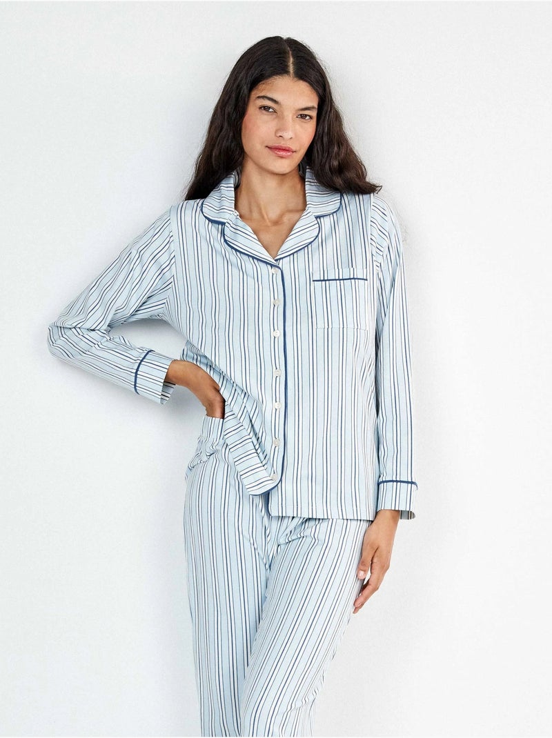 Pijama camisero de rayas con vivos a contraste Multicolor - Kiabi